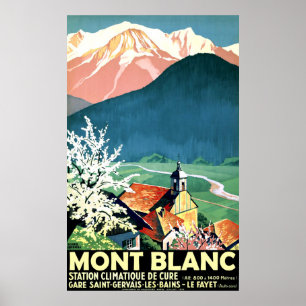 Póster Aldea en Mont Blanc, Francia