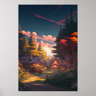 Póster Aldea encantada, una joya oculta en el bosque