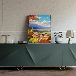 Póster Aldea medieval con pintura natural