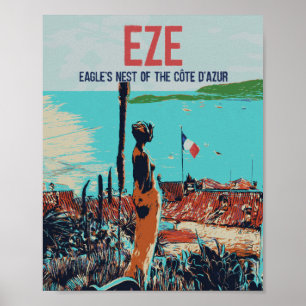 Póster Aldea mediterránea Eze Costa Azul Francia