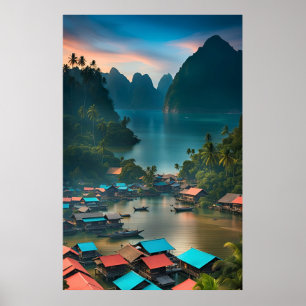 Póster Aldea pesquera indonesia