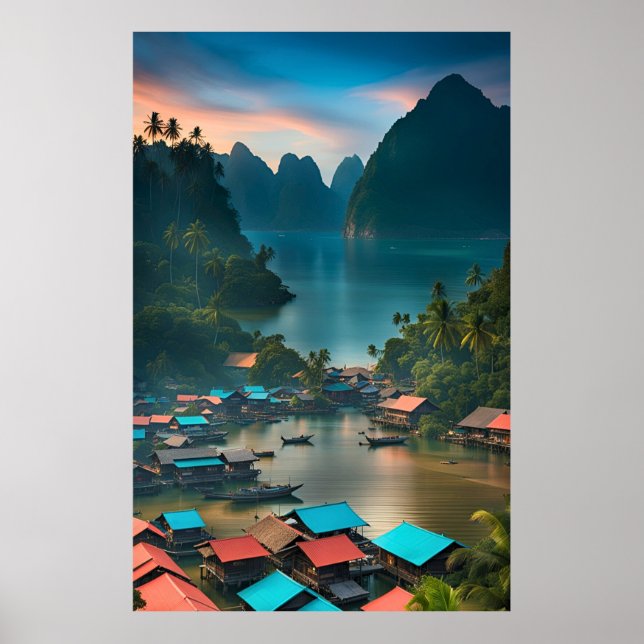 Póster Aldea pesquera indonesia (Frente)