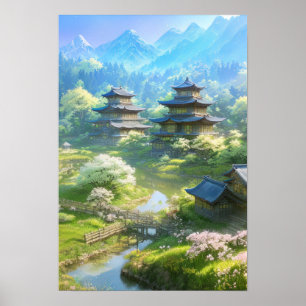 Póster Aldea rodeada de naturaleza