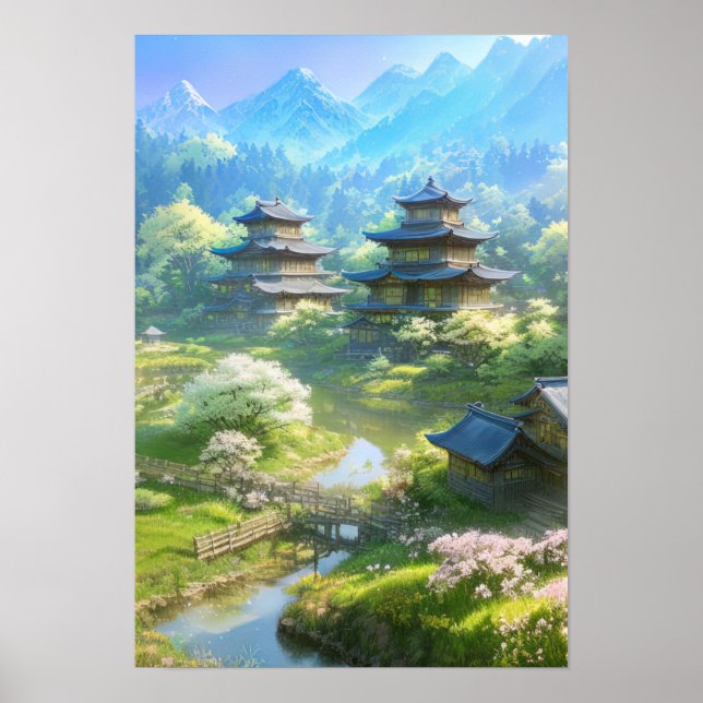 Póster Aldea rodeada de naturaleza (Frente)