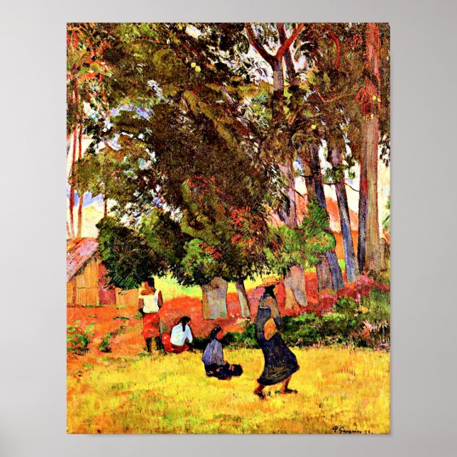 Póster Aldea Tahitiana, famosa pintura de Paul Gauguin (Frente)