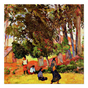 Póster Aldea Tahitiana, famosa pintura de Paul Gauguin