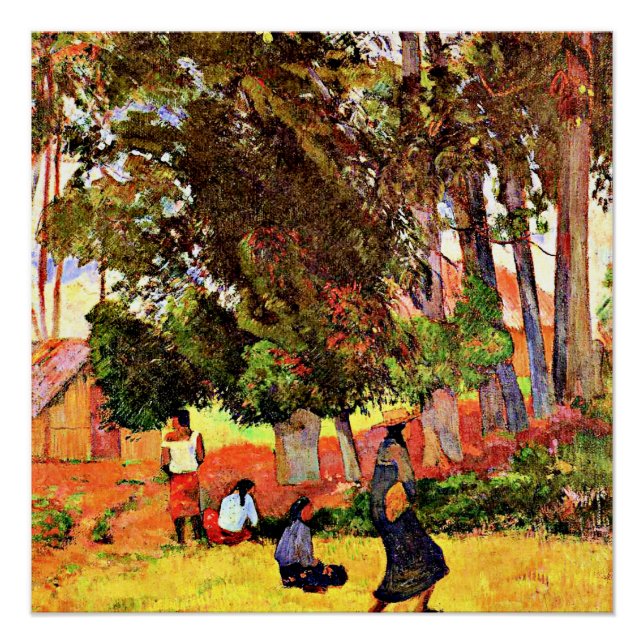 Póster Aldea Tahitiana, famosa pintura de Paul Gauguin (Anverso)