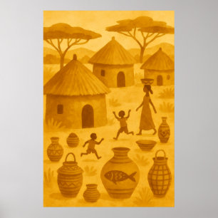 Póster Aldea Tradicional Africana – Patrimonio Tribal