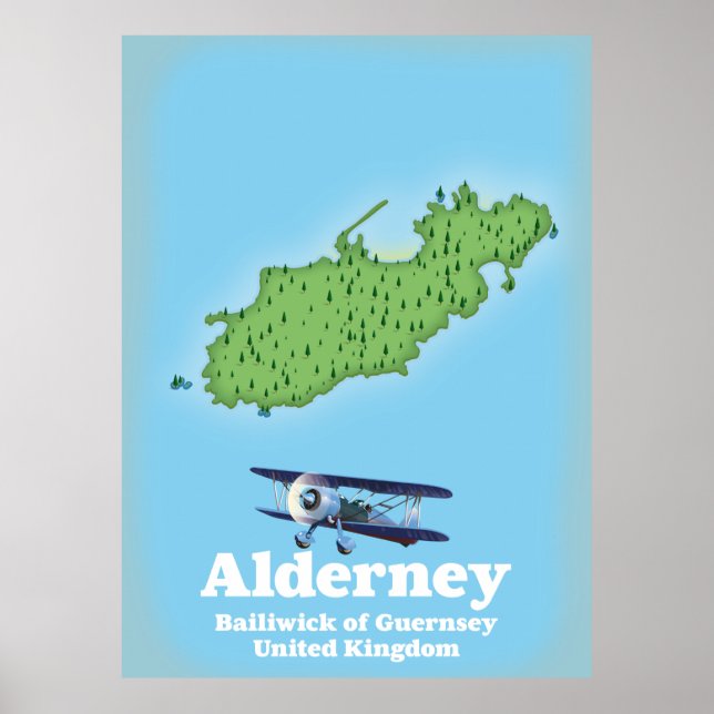 Póster Alderney Bailiwick de Guernsey Mapa del Reino Unid (Frente)