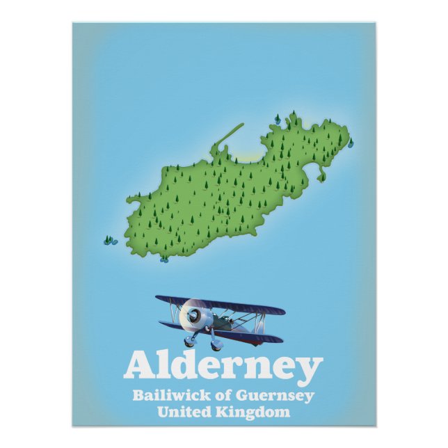 Póster Alderney Bailiwick de Guernsey Mapa del Reino Unid (Anverso)
