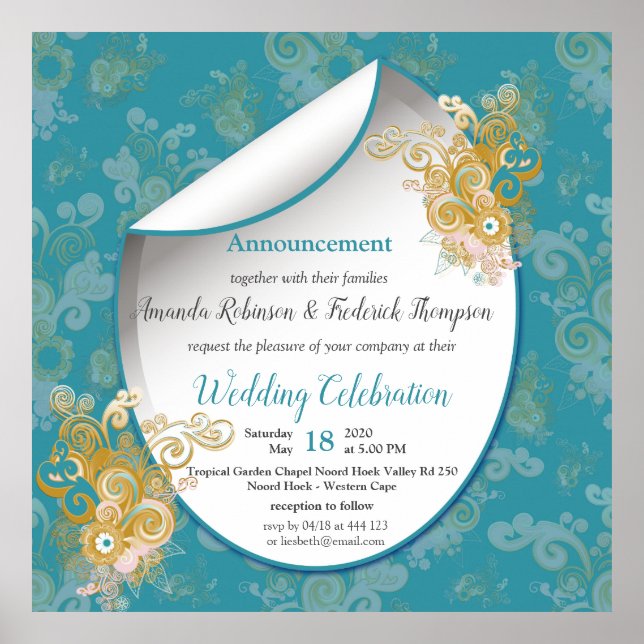 Póster Alegre abstracto rosa, azul cielo - Flores rosas (Frente)