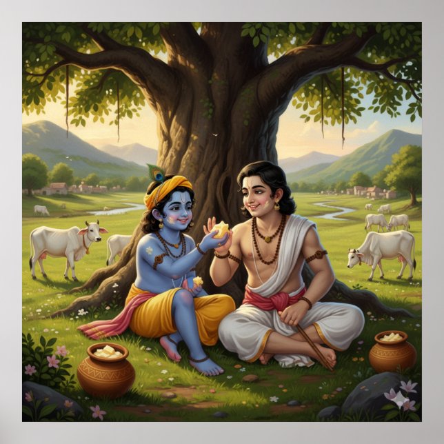 Póster Alegre Bala Krishna con Balarama (Frente)