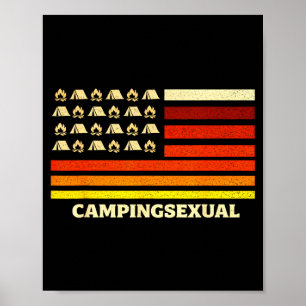 Póster Alegre campista vida de camping bandera retro tien