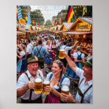 Póster alegre de la escena del Oktoberfest bávaro