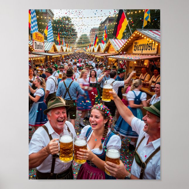 Póster alegre de la escena del Oktoberfest bávaro (Frente)