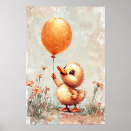 Póster Alegre duckling con dolor digital en globo Naranja