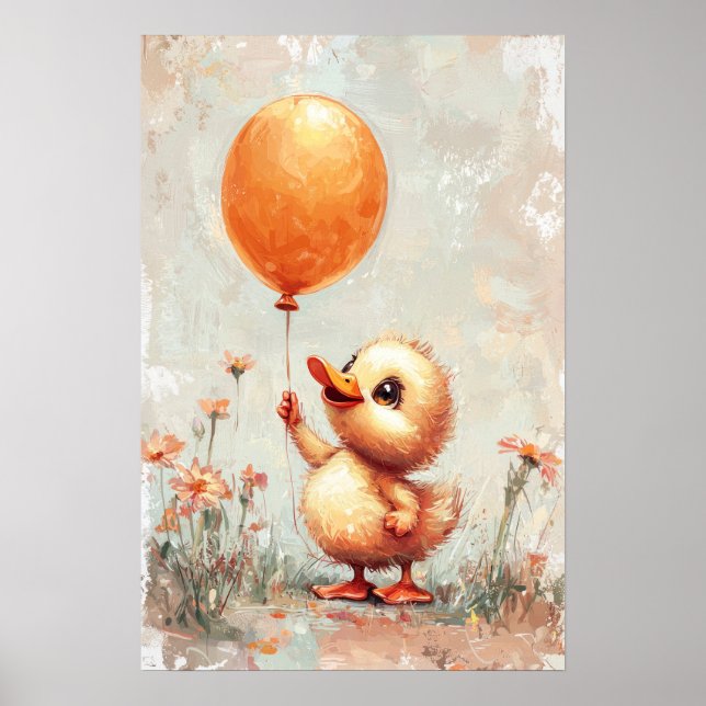 Póster Alegre duckling con dolor digital en globo Naranja (Frente)