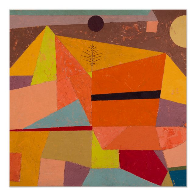 Póster Alegre paisaje geométrico de Cubismo de Montaña (Anverso)