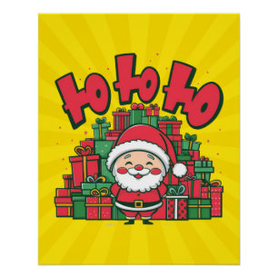 Póster Alegre Papá Noel de Dibujos Animados Navidad