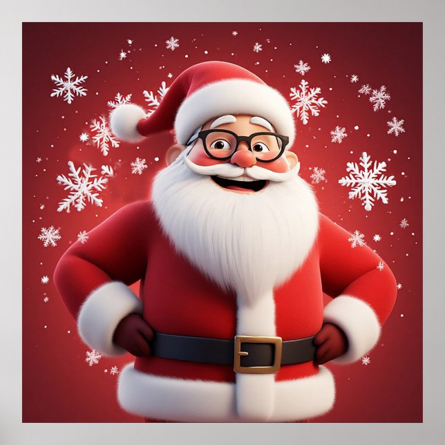 Póster Alegre Santa Claus rodeado de copos de nieve (Frente)