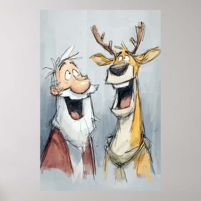 Póster Alegre Santa y Reno se Ríen (Frente)