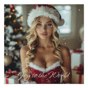 Póster ALEGRÍA AL MUNDO - Chica Santa de Navidad