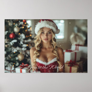 Póster ALEGRÍA AL MUNDO - Chica Santa de Navidad