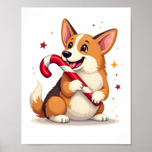 Póster Alegría de Caña de Caramelo Corgi