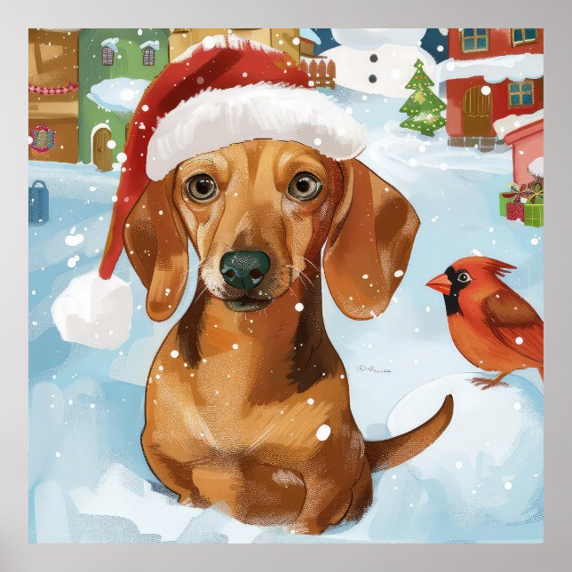 Póster Alegría de los Navidades de Invierno de Dachshund (Frente)