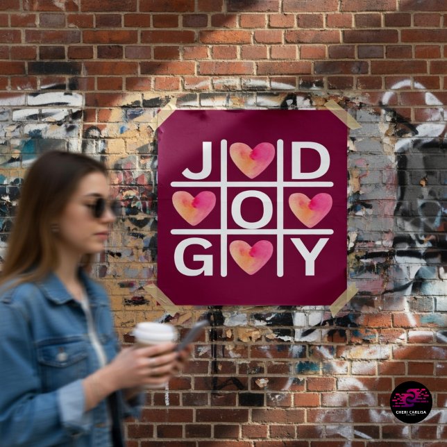 Póster Alegría del Tic Tac Toe y fe cristiana de Dios (Joy wins. Faith, love, and good vibes taking over the street.)