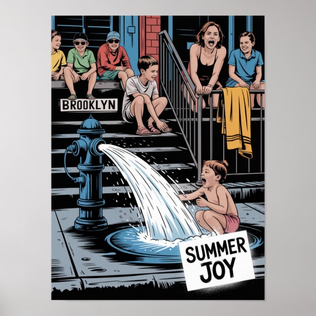 Póster Alegría Veraniega de Brooklyn Bebé Hidrante (Frente)