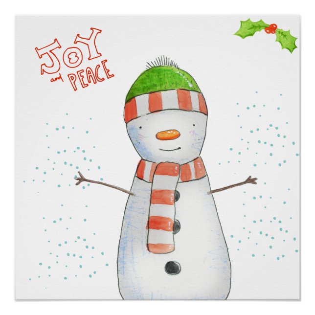 Póster Alegría y paz | Navidades Cute Snowman (Anverso)