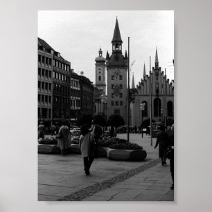 Póster Alemania antigua Múnich Iglesia Marienplatz