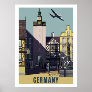 Póster Alemania, antiguo cartel de aerolínea