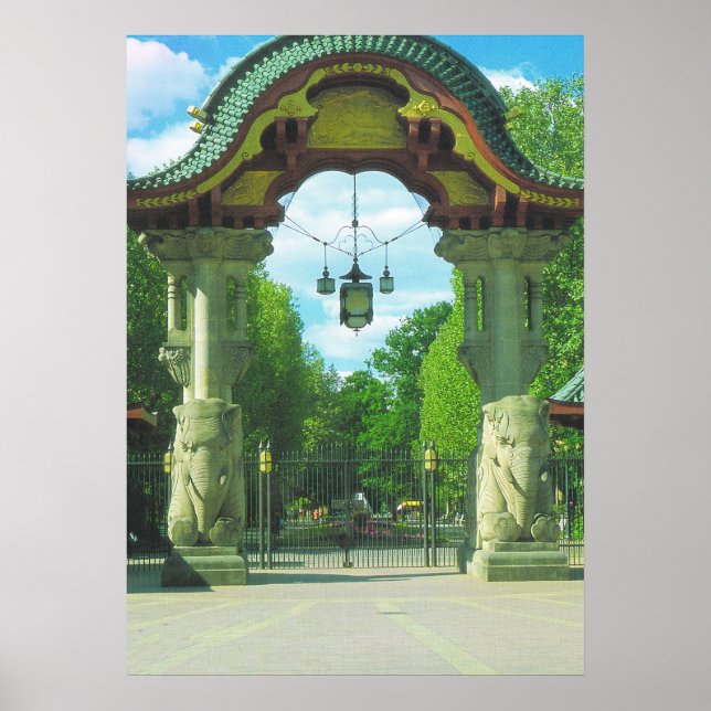 Póster Alemania, Berlín, zoológico, entrada de elefantes (Frente)