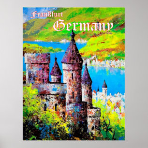 Póster Alemania, castillo medieval en Frankfurt, río prin