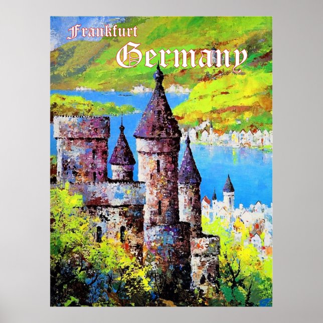 Póster Alemania, castillo medieval en Frankfurt, río prin (Frente)