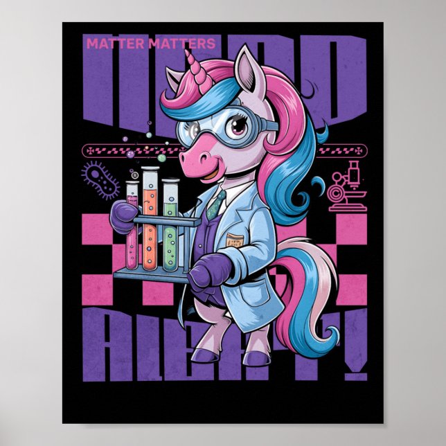 Póster Alerta Nerd - S - Pegatina Científico Cute Unicorn (Frente)