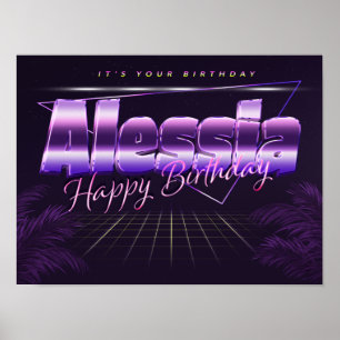 Póster Alessia Nombre Vorname lila retro Poster Geburtsta