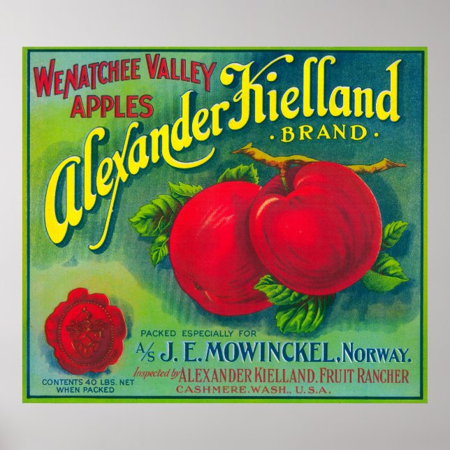 Póster Alexander Kielland Apple Label - Cashmere, WA (Frente)