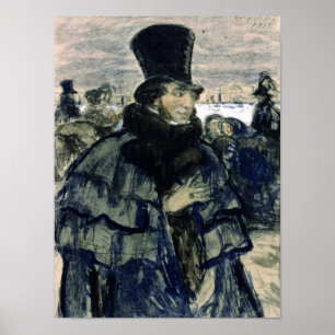 Póster Alexander Pushkin en el terraplén del Neva