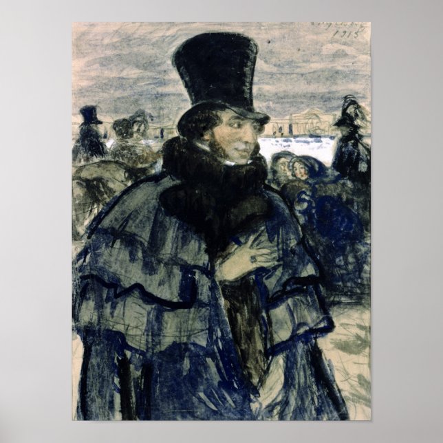 Póster Alexander Pushkin en el terraplén del Neva (Frente)