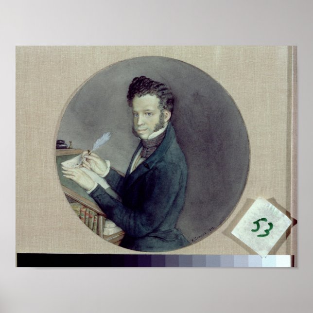 Póster Alexander Pushkin trabajando, 1899 (Frente)