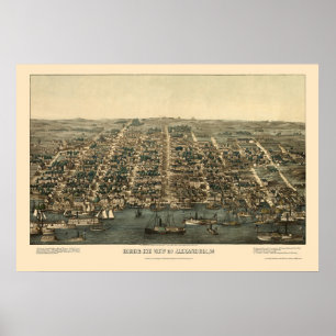Póster Alexandria, mapa panorámico VA - 1863