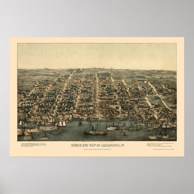 Póster Alexandria, mapa panorámico VA - 1863 (Frente)