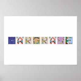 Póster alfabético del juego de mesa de 8 letras