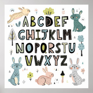 Póster Alfabetización de letras de alfabeto ABC de Conejo
