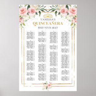 Póster Alfabetización de quinceanera de oro floral de boh