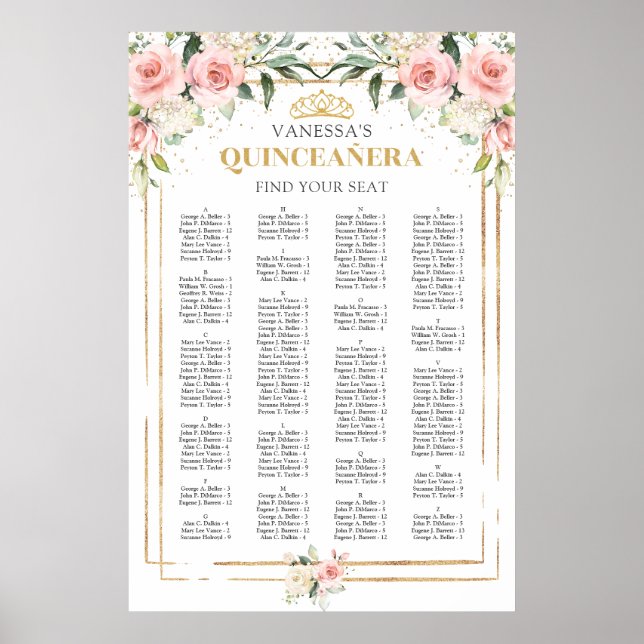 Póster Alfabetización de quinceanera de oro floral de boh (Frente)