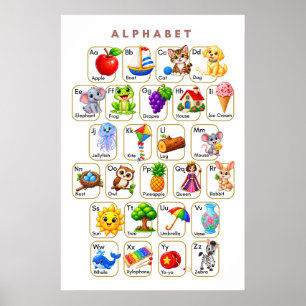 Póster Alfabeto A a Z Animales y Objetos para Niños